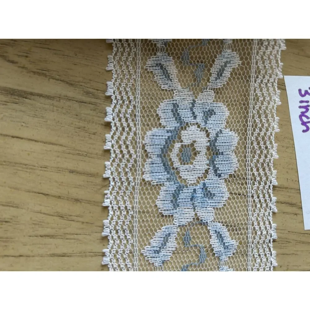 Vintage Blue Beige Lace Floral Trim Edging Crafting Sewing 3” inch 5 yds Yard